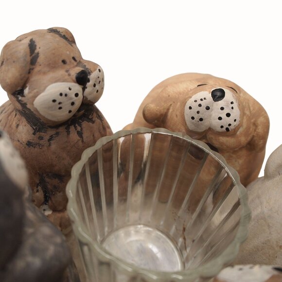 Ceramic Dog Figurine Candle Holder Featuring 5 Adorable Puppies - Picture 6 of 9